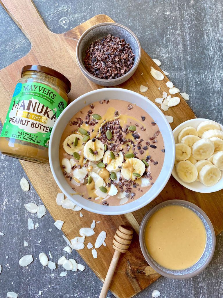 peanut butter chocolate protein breakfast bowl