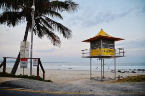 queensland gold coast beach with lifeguard tower