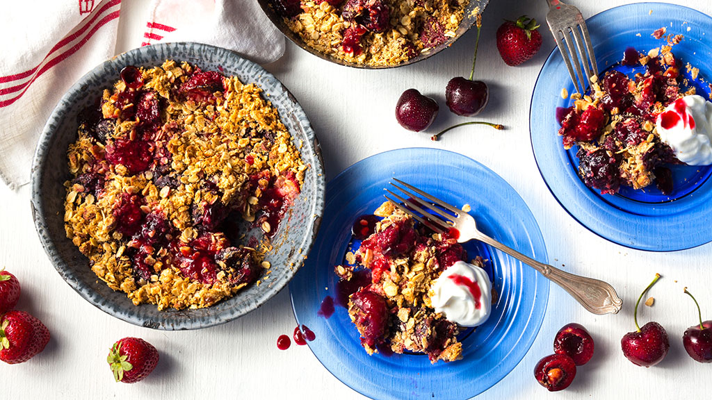 Nutty Cherry Strawberry Crumble