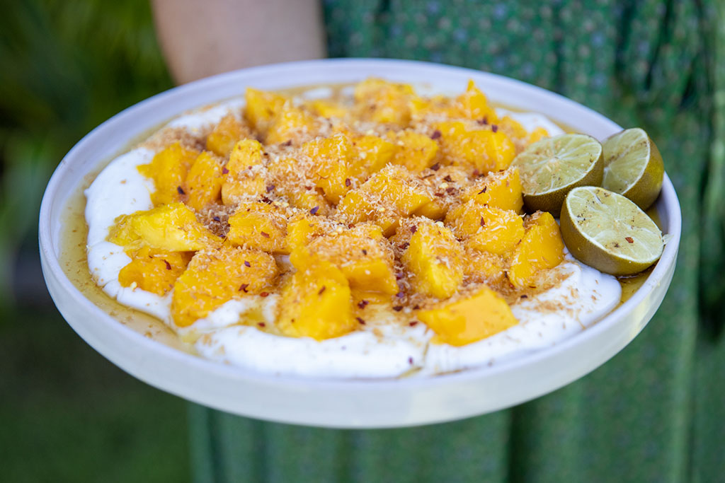 smoked mango with lime and coconut